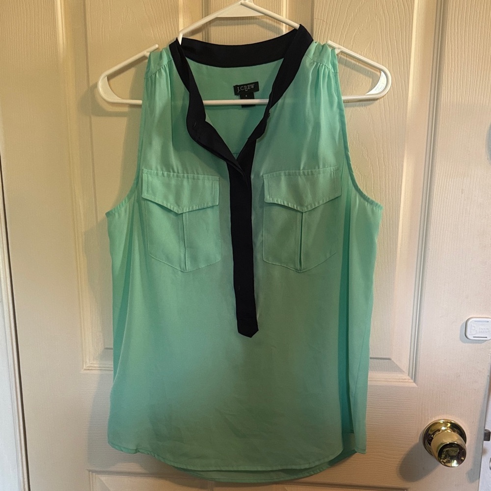 J. Crew Aqua and Black Sleeveless Blouse